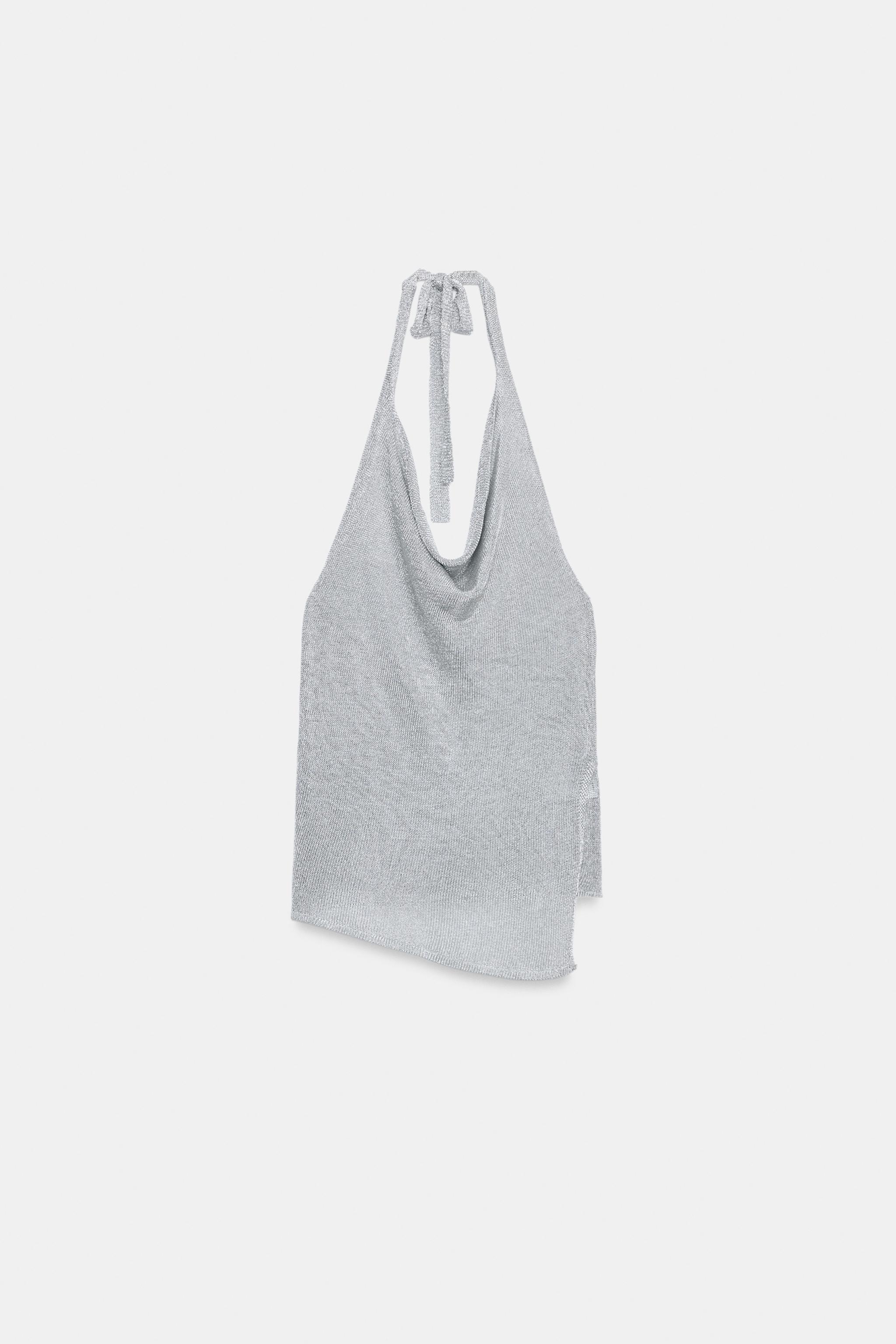 METALLIC THREAD KNIT HALTER TOP